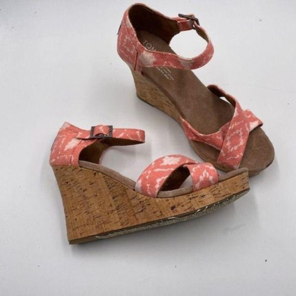 Toms Pink Ivory  Cork‎ Heel Sandals
